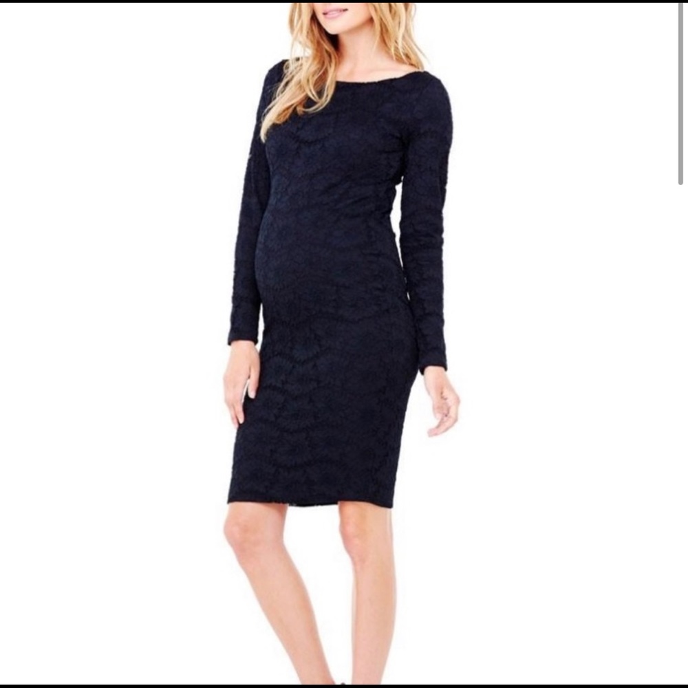 Ingrid & Isabelle Stretch Flower Lace Midi Maternity Dress